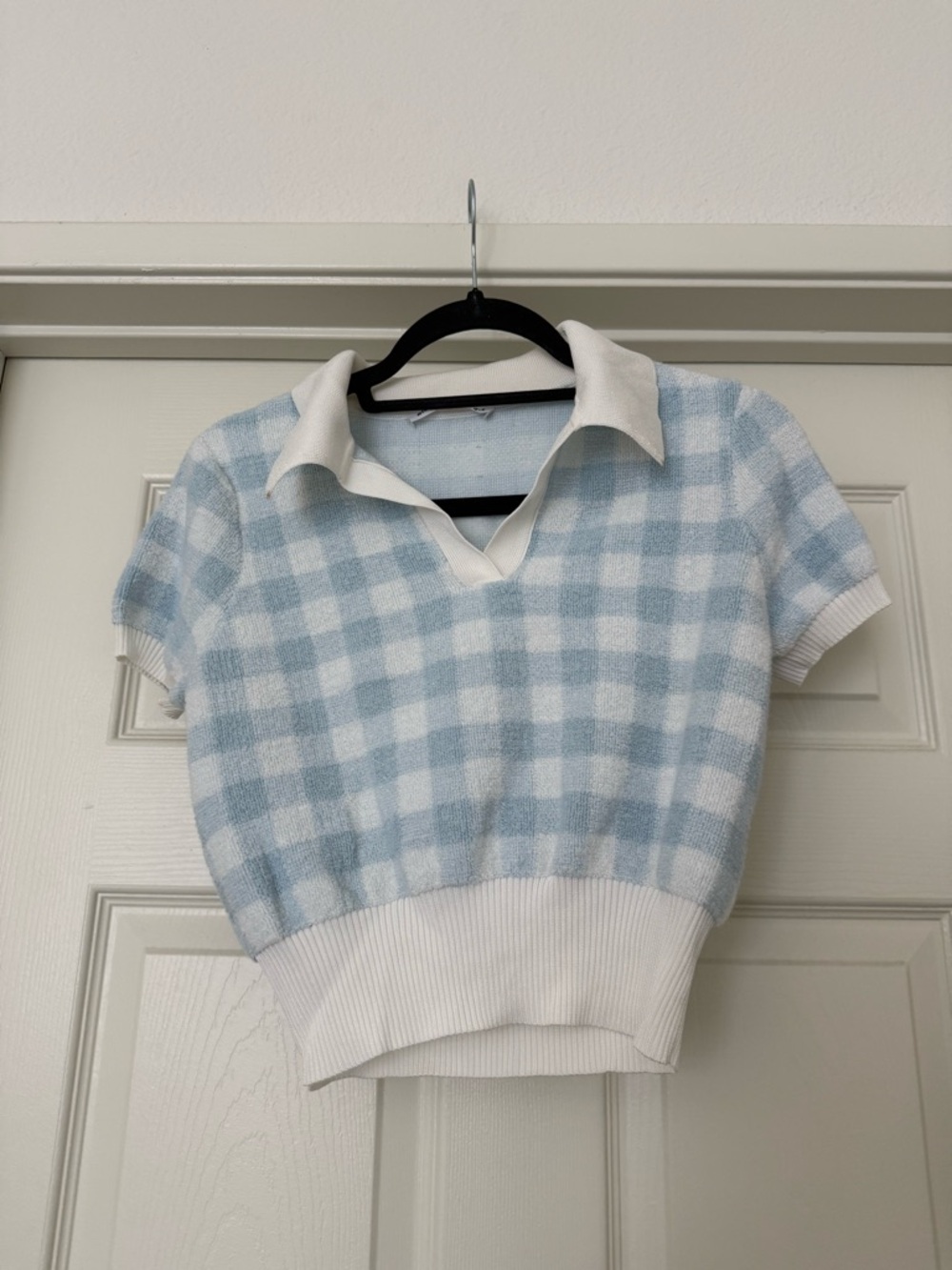 Alexander Wang Towel Gingham Polo Top in Oxford Blue & White - Picture 4 of 12